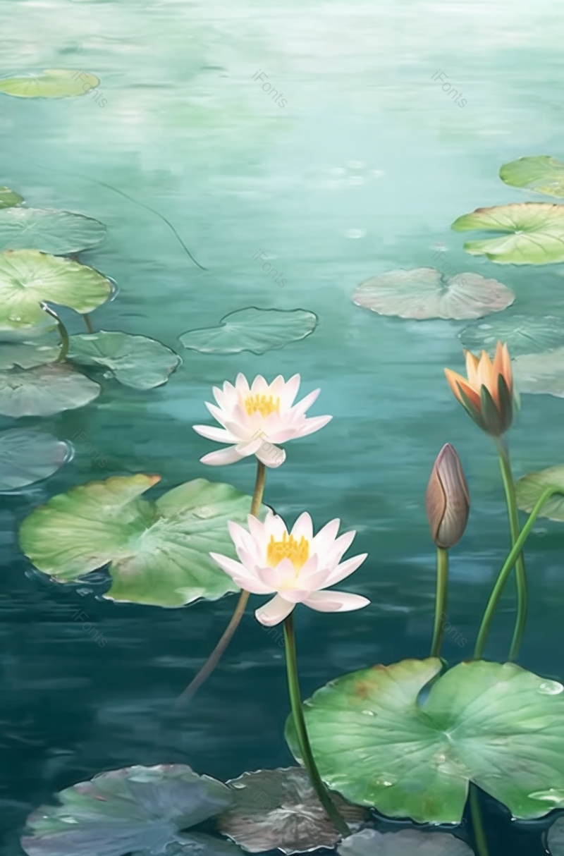 夏日雨天荷花绽放绿色拍摄背景,插画/手绘图,插画/手绘图库,插画/手绘图下载,插画/手绘
